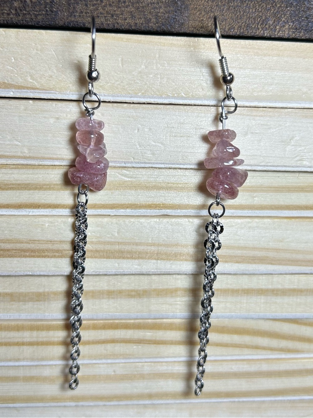 3/$25 Strawberry Quartz Drop Chain Earrings